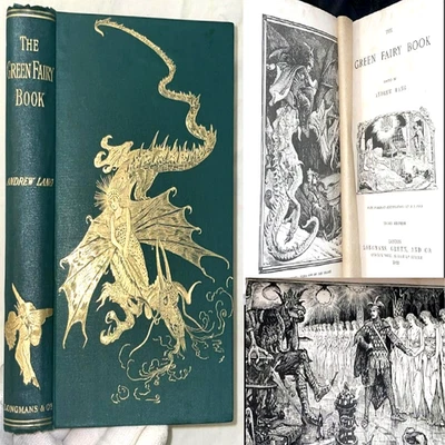 1893 GREEN FAIRY BOOK ANDREW LANG ORIGINAL CLOTH FANTASY FAIRY TALE GRIMM CHINA - Image 1 of 4