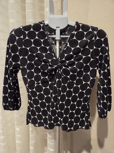 Russell Kemp NY Top Womens PM Black Dots Pleated Twist Blouse - Picture 1 of 6