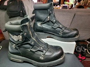 Harley Davidson Leather Boots Mens 11 Black Double Zipper Brake Light 91680 - Picture 1 of 8