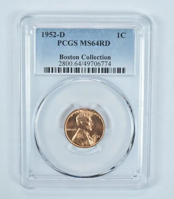 1952-D Lincoln Wheat Cent Boston Collection MS64 RD PCGS Blue Label *7583 - Image 1 of 4