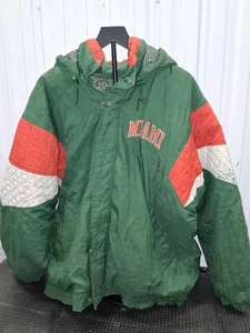Vintage Starter Miami Hurricanes Jacke XL grün orange weiß gesteppt Kapuze... - Bild 1 von 16