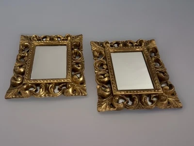 Vintage Pair Accent Wall Mirrors Plastic Gold Filigree USA TMC 0946  Set If 2 - Image 1 of 4