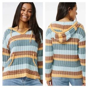 Rip Curl Hibiscus Heat Striped Cotton Blend Knit Hoodie Pocket Beach Surf Med - Picture 1 of 10