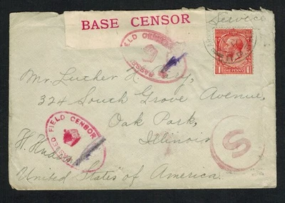 "Марки Великобритании 1917 1d KGV ""Base Censor"" ""Passed Field Censor"" ""S""" - Изображение 1 из 2