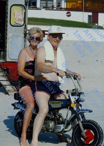 1977 35mm Slide Man Woman Honda Trail 70 Minibike Daytona Beach Florida #9333 - Picture 1 of 1