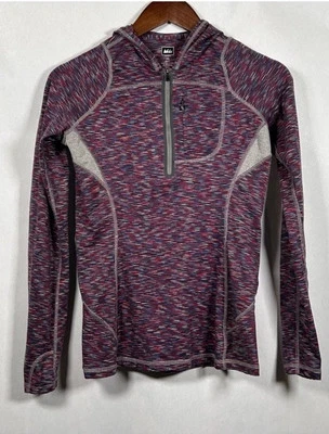 Женская толстовка с капюшоном REI размер XS синяя серая полоса Venturi 1/4 пуловер на молнии - Изображение 1 из 4