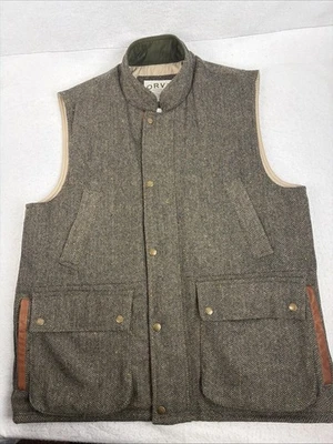 Orvis Wool Primaloft Insulated Vest Men's Large Herringbone With Leather Trim - Image 1 of 4