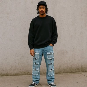 Valabasas Men Denim Jean Raw Hem Cut Distressed Stacked Streetwear Grunge Flare  - Picture 1 of 18