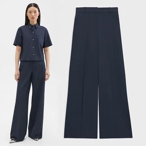 Pantalón Theory Good Lana Pierna Ancha en Azul Marino Nocturno Talla 0 - Imagen 1 de 5