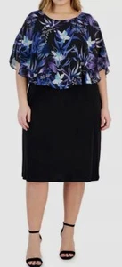 Connected Women's Blue Printed Overlay Sheath Dress Plus Size 14W - Picture 1 of 4