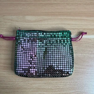 AQUA Metallic Drawstring Pouch Multicolor Metal Sequin Small Purse Disco - Picture 1 of 15