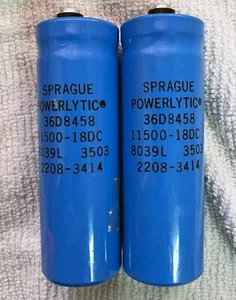 2 Pezzi Condensatore Powerlytic Sprague 36D8458 11500-180 DC 8039L Lattina Grande - Foto 1 di 4