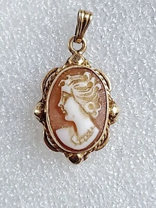 Antique Cameo Lady 14k Gold Pendant - Picture 1 of 9