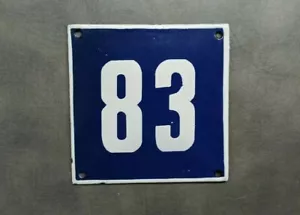 Vintage Enamel Sign Number 83 Blue House Door Street Plate Metal Porcelain Tin - Picture 1 of 2