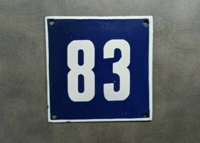 Letrero esmaltado vintage número 83 puerta casa azul placa de calle metal porcelana lata Foto 1 de 2