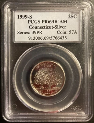1999-S Washington Quarter PR69 PCGS DCAM Deep Cameo Proof Connecticut Graded PF - Image 1 of 4