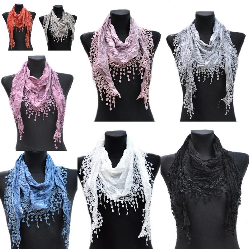 Cotton Uni Dreieckstuch Halstuch Tuch Schal Stola Fransen Spitze Faltens​chal