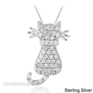 Women's Cat Pendant 2.41CT Round Cut Lab-Created Diamond 14K White Gold Finish - Picture 1 of 4
