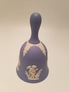 WedgwoodÂ Blue and White Jasperware Table Bell Embossed with Cherubs 4â€� Vtg