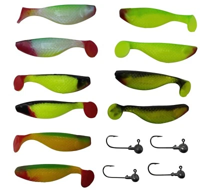 10 Gummifische  8 cm im Set mit 4 Jighaken Hecht Barsch Zander Relax Gummiköder - Bild 1 von 4