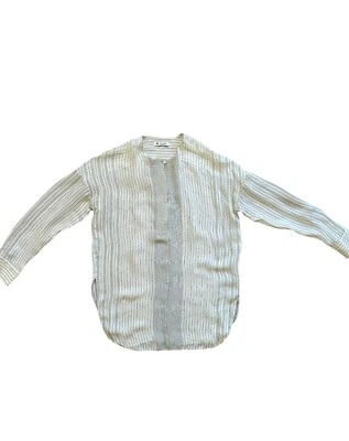 Blusa Loro Piana Feminina 100% Seda Listrada, Branca, Tamanho P - Imagem 1 de 4