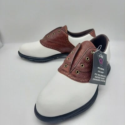 Etonic 高尔夫鞋男式 8 M Difference 2000 Gore-Tex 牛津鞋白色棕色 — 第 1/4 张图片