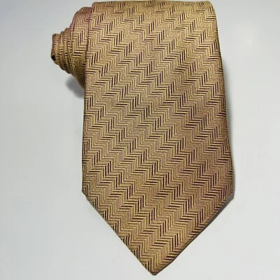 "Corbata de seda tejida Thomas rosa melocotón, oro y púrpura con patrón en zigzag 59,5 x 3,75""" Foto 1 de 4