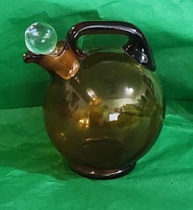 Brocca a sfera inclinabile vetro ambrato art deco vintage Farber Brother Decanter con tappo - Foto 1 di 3