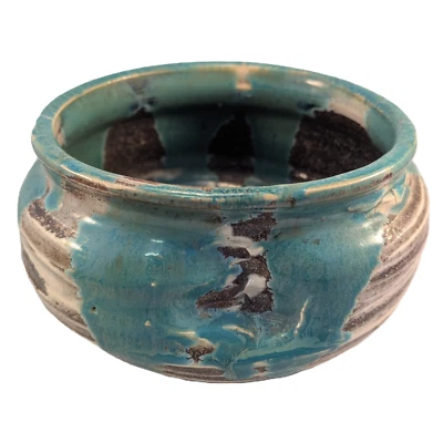 Antiguo cuenco de cerámica japonés Agano esmalte azul verde marcado Japón Foto 1 de 4