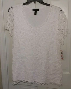 Inc International Concepts Good Life Crochet Overlay Short Sleeve Shirt 2X White - Picture 1 of 12