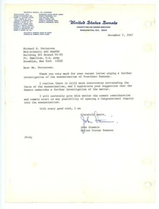 U.S. SENATOR JOHN STENNIS signed 1967 TLS letter WARREN COMMISSION JFK - Picture 1 of 1
