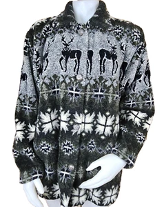Country Clothing Fleece Jacket Womens M Deer Snowflake Fair Isle Sherpa Sweater - Picture 1 of 11