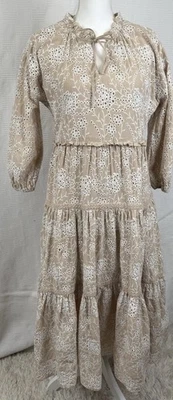 Платье Chicos желтовато-коричневое женское размер 1 США M с петлями цветочный узор макси коттеджкор пустыня роза богемное - Изображение 1 из 4