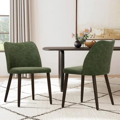  Upholstered Dining Chairs Modern PU Leather Dining Room Set of 2 Green Retro - Image 1 of 4