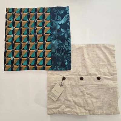 Set of 2 West Elm 18" x 18" Pillow Covers 100% Cotton Geometric Floral Mix, NWT - Image 1 of 4