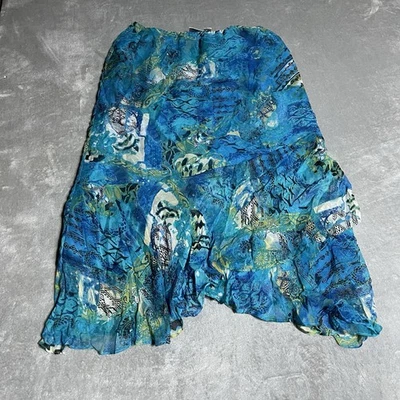 Y2K Chicos Silk Skirt Womens Large Blue Floral Ruffle Fairy Whimsy Boho Dainty - Image 1 of 4