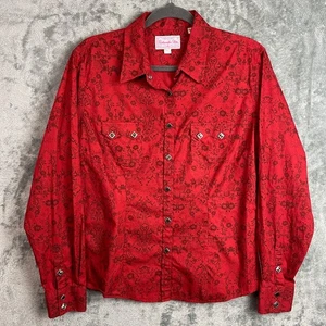 Camisa vaquera Panhandle delgada para mujer talla grande roja diamante perla a presión rodeo - Imagen 1 de 11
