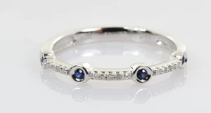 Sapphire & Diamond Stacker Ring in 10k White Gold Size 7 - Picture 1 of 5