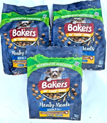 3 x BAG DEAL - Purina Bakers Meaty Meals - Adult - 2.7Kg - HUGE SAVING!