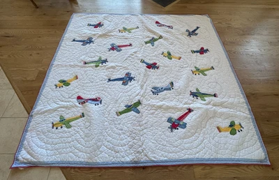 Pottery Barn 被子尺寸全 81 英寸 x 85 英寸飞机被褥床罩儿童床上用品 — 第 1/4 张图片