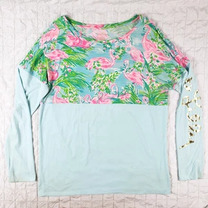 Camiseta Lilly Pulitzer Talla GRANDE Finn Top Larga Slv Azul Floridita con Flamencos - Imagen 1 de 13