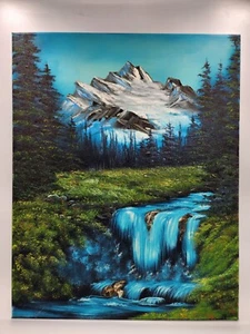 Bob Ross Style Oil Canvas Landscape Painting Mountain Forest Wilderness 16 X 20 - Picture 1 of 2