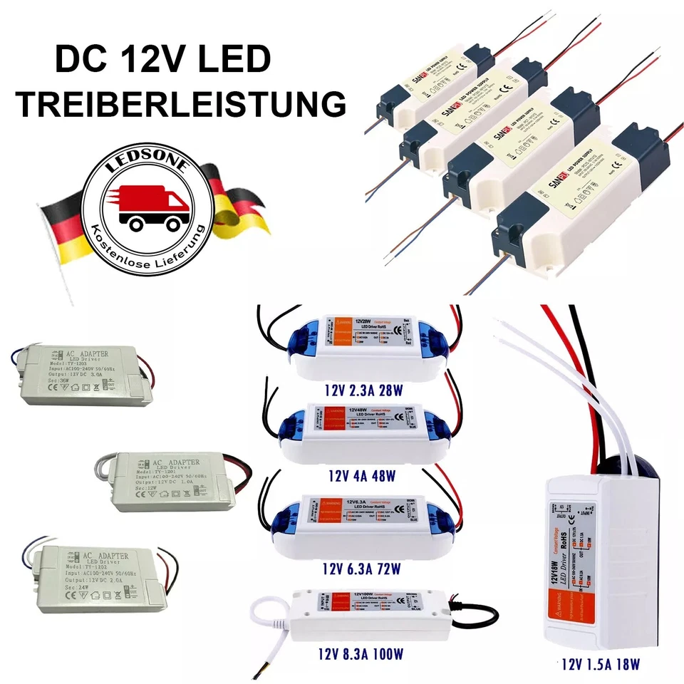 LED Driver Trafo 7W -100W Netzteil Treiber Transformator Power Supply DC 12V - Bild 1 von 4