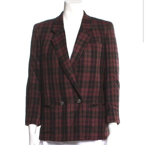 Blazer doppiopetto vintage anni 90 BURBERRY lana e seta bordeaux nero a quadri GIAPPONE