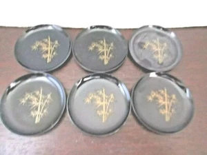 Juego de 6 posavasos/condimentos japoneses lacados negros oro brillo diseño bambú - Imagen 1 de 3