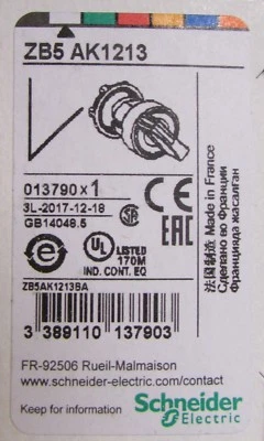 SCHNEIDER ELECTRIC ZB5 AK1213 2 Pos Illum Maintained Selector Switch Operator - Image 1 of 2