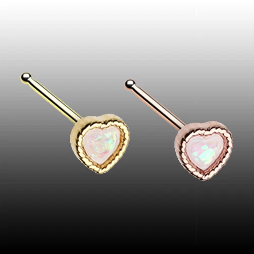 Блестящий опал сердце нос кости гвоздики кольцо розового золота сексуальный красивый ювелирных изделий любовь - Изображение 1 из 1