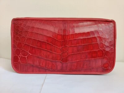 Bolsa de Embreagem Vintage Genuína Caiman Couro de Jacaré Industria Argentina Impressionante - Imagem 1 de 4