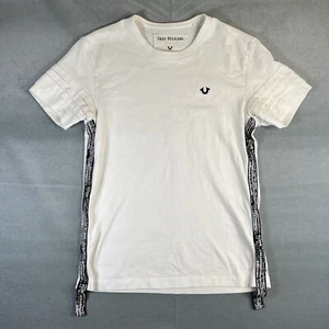 True Religion Premium T Shirt Mens XS White Tape Logo Horseshoe Heavy Crewneck - Picture 1 of 8