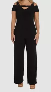 R&M Richards Women's Black Cold-Shoulder Wide-Leg Jumpsuit Plus Sz 20W - Picture 1 of 3